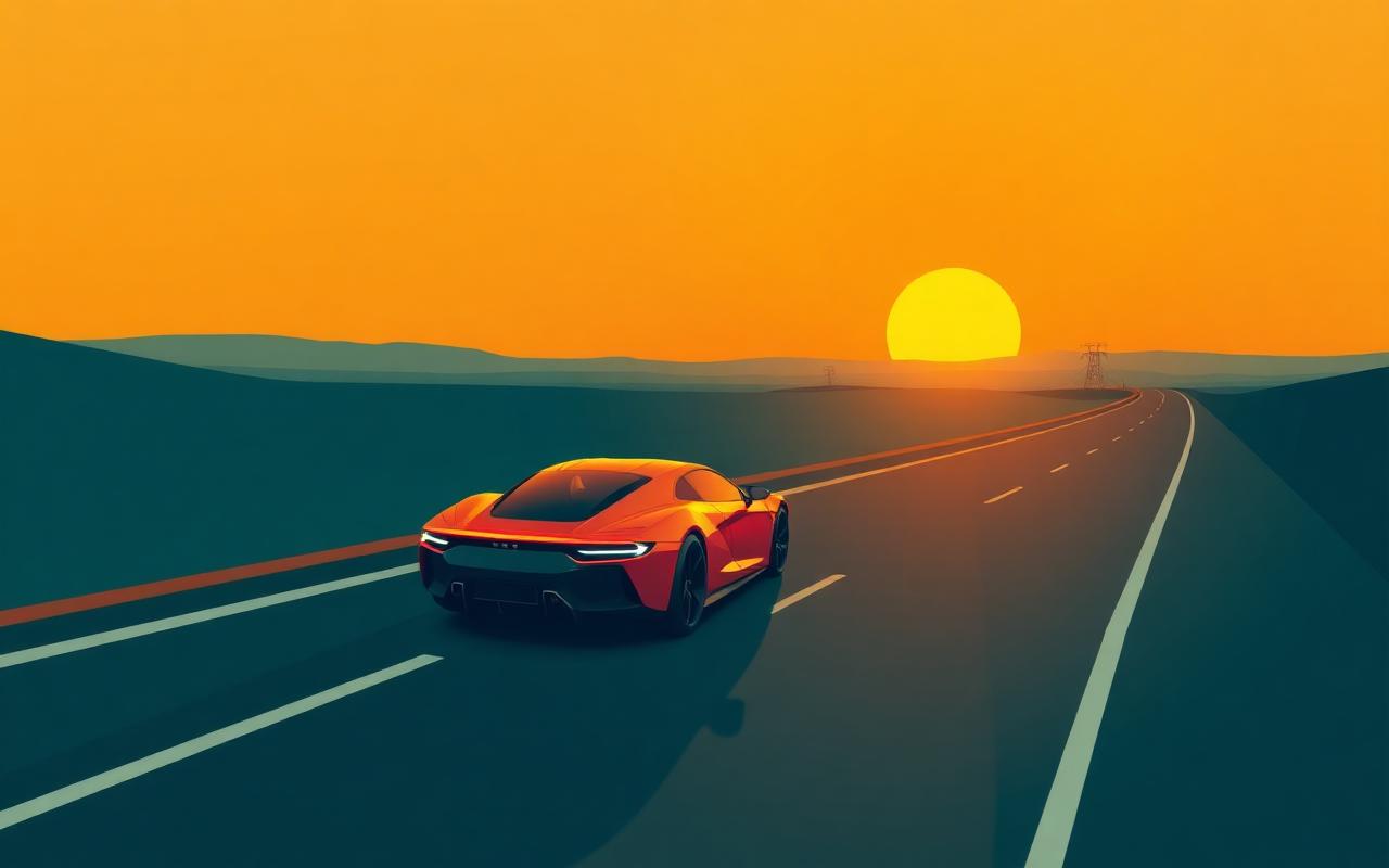 Auto sportiva su autostrada italiana al tramonto