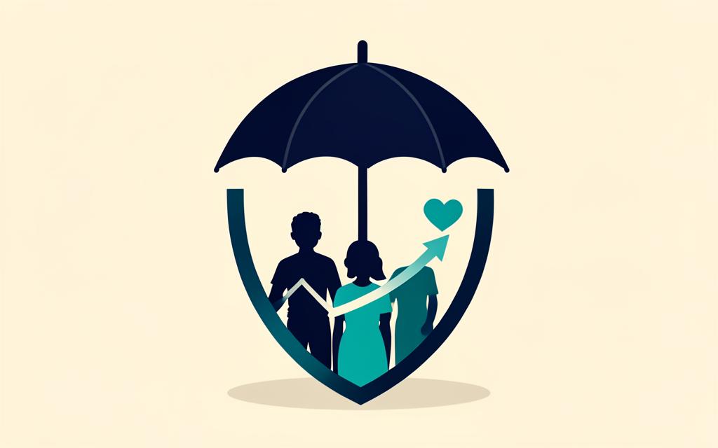 Illustrazione di una famiglia protetta da un ombrello-scudo: calcolo polizza vita