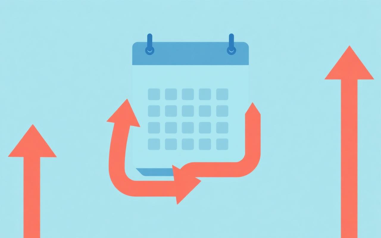 Calendario con frecce di aggiornamento, simbolo di contenuti sempre aggiornati